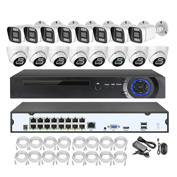 16CH 3MP Outdoor  POE Dual light System CCTV Network Camera Kit with Two Way Audio poe security camera system