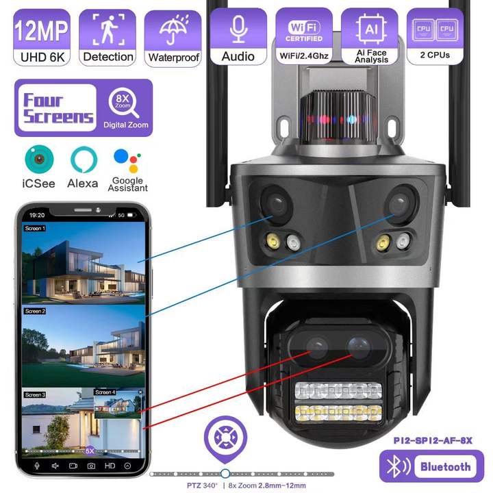 4K 8MP WiFi IP Camera Outdoor Waterproof Video Wireless CCTV Auto Tracking Night Vision Indoor Use   iCSee App