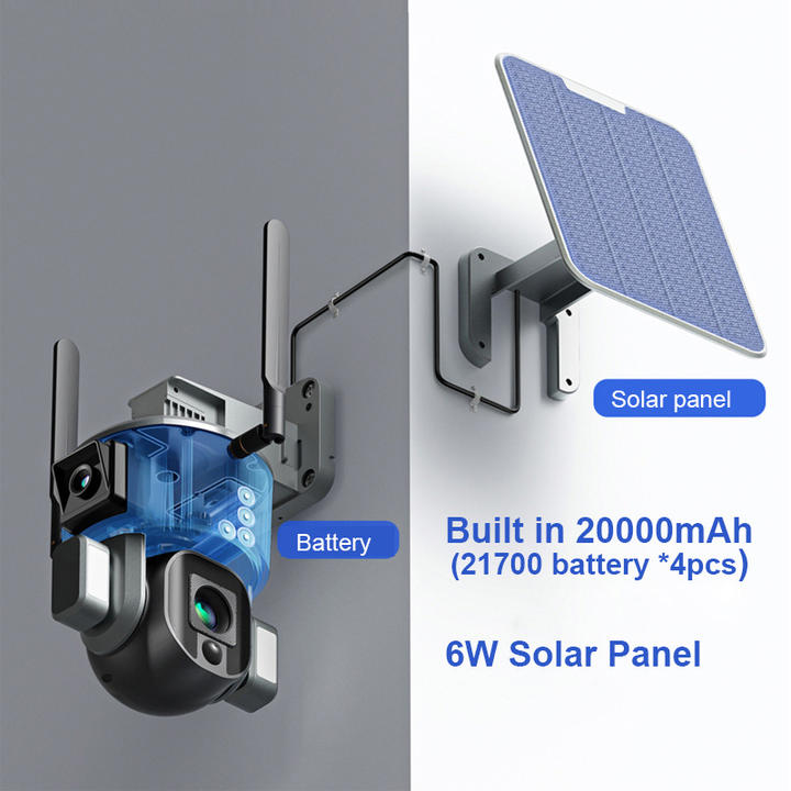 4MP Double Lens 4X ZOOM 4G Solar Power Battery PTZ Camera