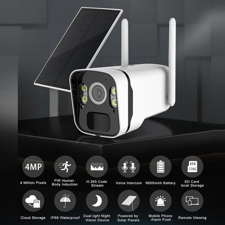 4MP Outdoor Seperate Install Solar Panel 9600mA Battery WIFI Bullet Camera PIR Human Detect