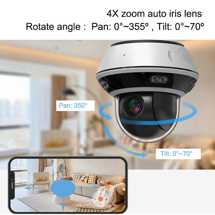 4X Zoom 5.0Megapixel Dual light Dome PTZ Security Camera POE Home Smart  HD CCTV Camera