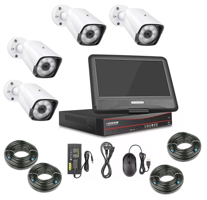 4chs POE network ip camera 265 5.0MP kit with 10 monitor together view video P2P use shop office factory home school