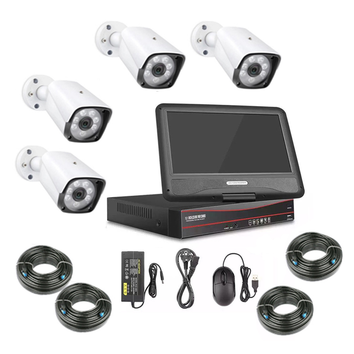 4chs POE network ip camera 265 5.0MP kit with 10 monitor together view video P2P use shop office factory home school