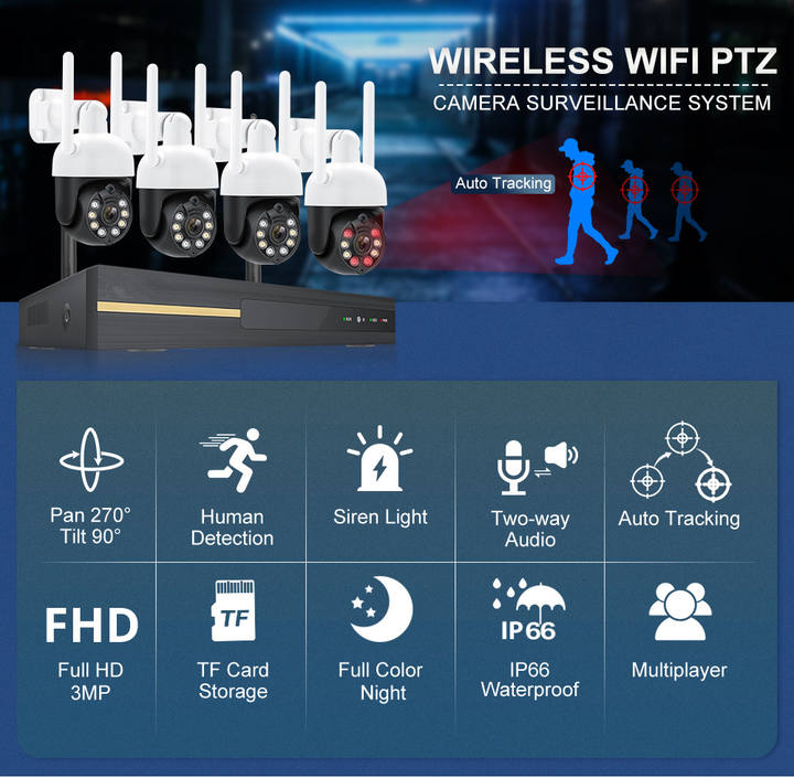 4chs H.265 3.0Megapixel Wifi NVR Kits Audio Intercom System Diy Drone Camera Home Security Rapid Production Solutions Trade