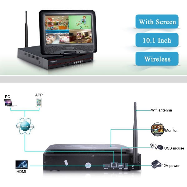 4chs 1080P Wifi NVR with 10.1 inches  Monitor home security camera system wireless Large Order Wholesale Outlet