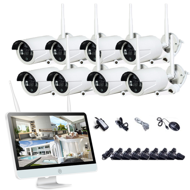 8 chs 15.6 inches monitor OEM ODM  Night Vision Wireless WiFi Home Surveillance IP kit System set CCTV Outdoor Security