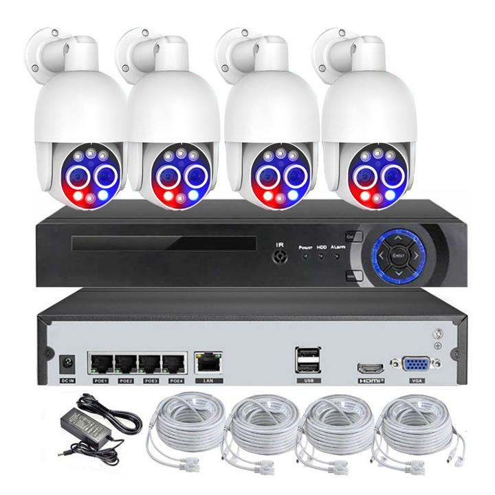 8X Hybrid Zoom Dual Sensors Two Lens 8MP PTZ Camera 4CH 4K POE NVR Cctv Camera System