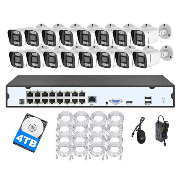 25fps 4K Digital 16channels Security IP 8MP Color Night Vision Outdoor POE Camera POE NVR CCTV System with SeeEasy App