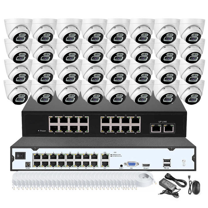 32 ch NVR and 32 cams 8MP POE Dome Camera Security System 4K 32CH POE CCTV Kit with 16CH POE Switch Industrial Wholesale Pricing Bulk Orders