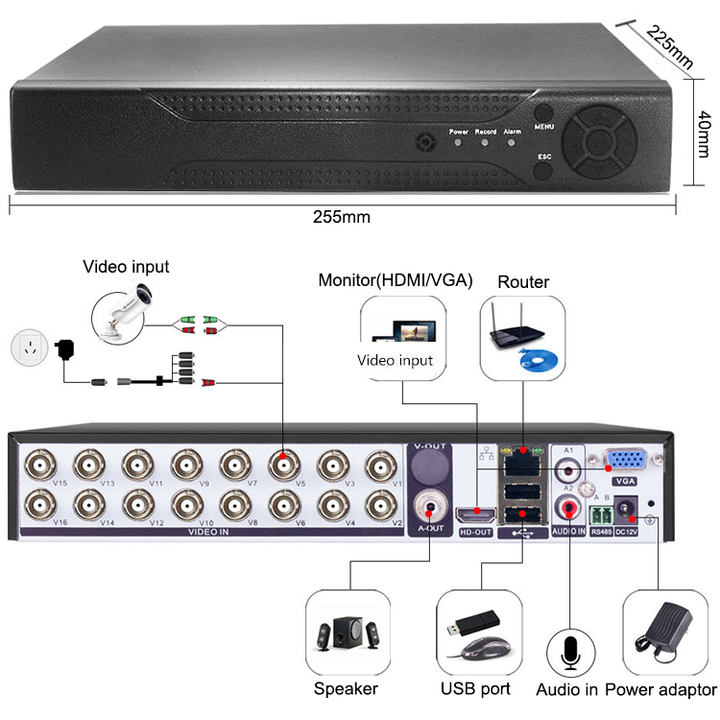 Analog Outdoor Full Color Night 16CH DVR System 1080P 2MP AHD Bullet 16 Camera Security System Kit Wholesale Supplier