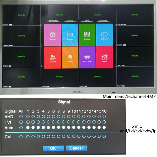 AHD CVI TVI CVBS IP DVR Recorder 16channels 4MP XVR 5 IN 1