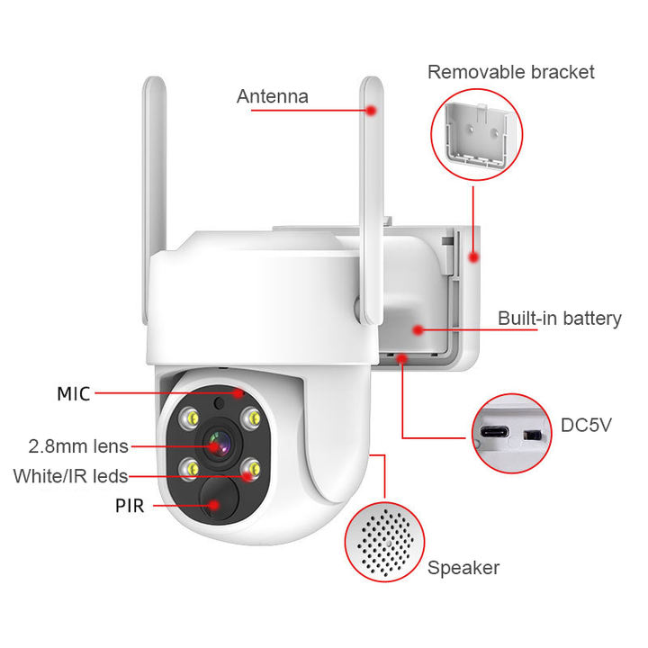 Battery Solar Power Camera Kit 2 Way Audio PTZ Camera Wireless NVR System 4CH 3MP Wifi Surveillance Kit