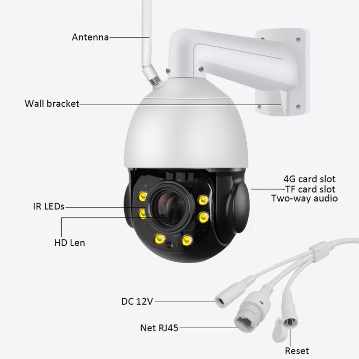 Camhi APP 60W Solar Panel 5MP 20X Zoom Outdoor PTZ Dome Mobile Card SIM Card 4G Camera Factory Authorized Wholesale