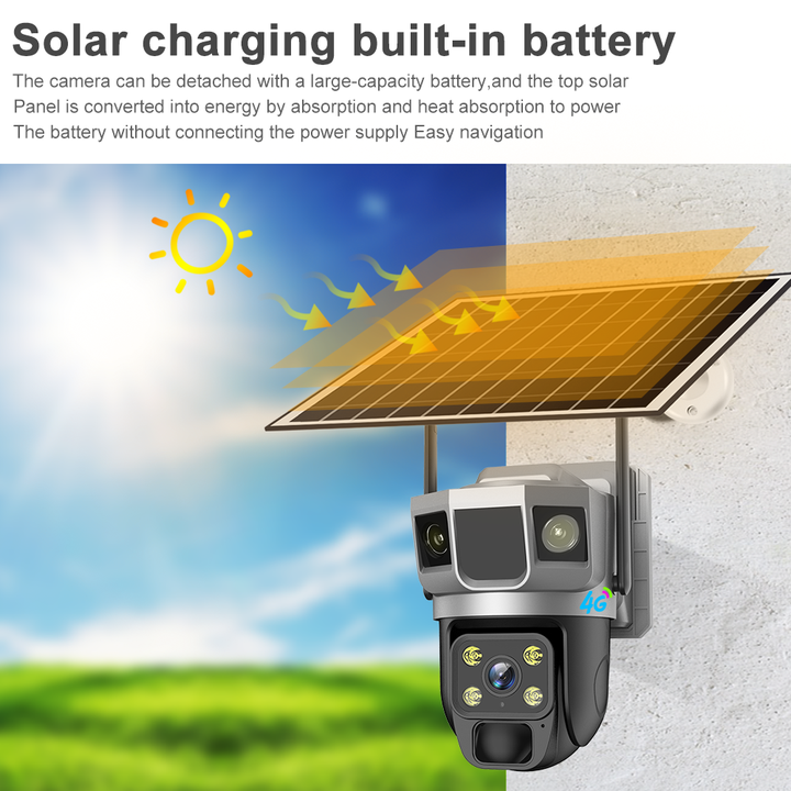 Cheapest V380 Pro APP 3.0Megapixels Solar Power Battery Double lights IP Pan&Tilt 4G sim card AOV(Always On Video)Camera Export-Oriented Factory Solutions