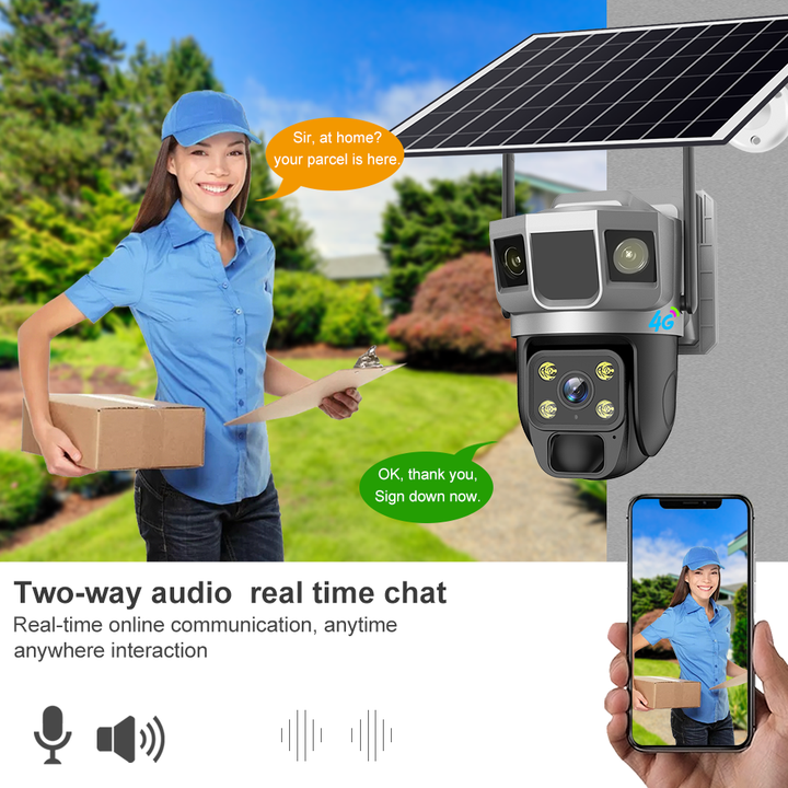 Cheapest V380 Pro APP 3.0Megapixels Solar Power Battery Double lights IP Pan&Tilt 4G sim card AOV(Always On Video)Camera Export-Oriented Factory Solutions