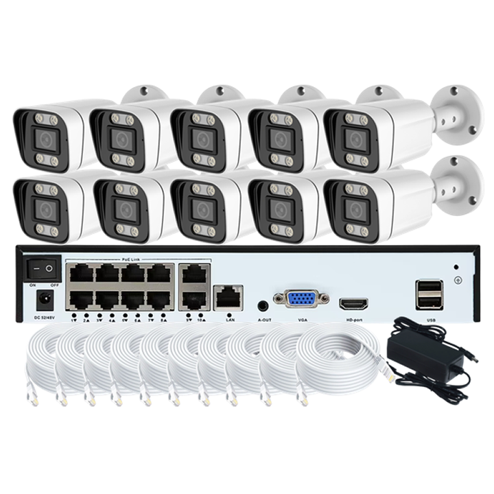 Color Night 10CH 8MP IP POE Camera System OEM Two way Audio Security Bullet Network Camera CCTV 4K NVR Kit Manufacturing and Export Efficiency