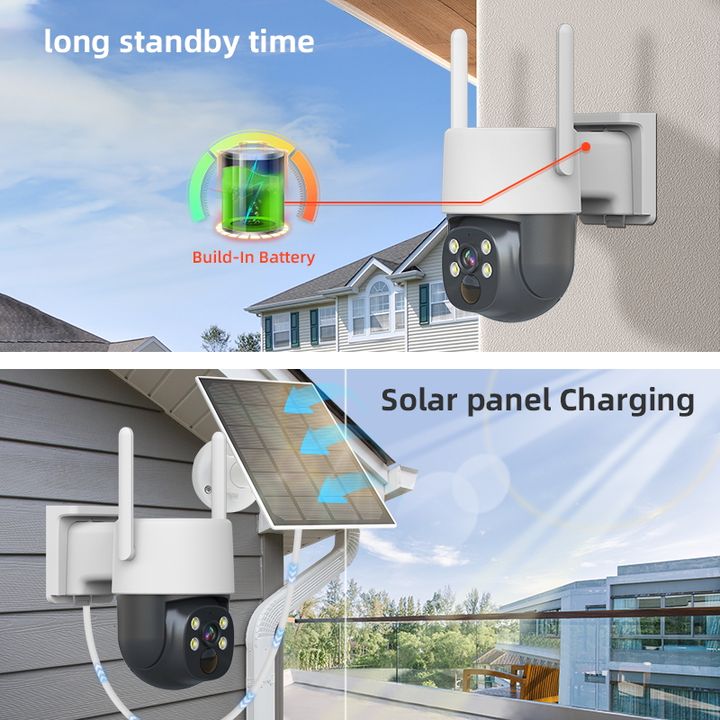 EseeCloud 4CH 4MP Rechargeable Battery Solar Power CCTV Camera System Outdoor Wireless Security Solar WIFI Camera NVR Kit