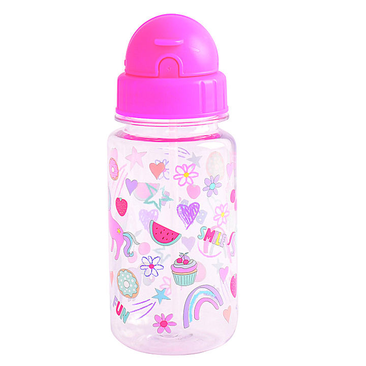 0.55L Eco friendly  wholesale custom logo and pattern Portable cute bpa free plastic kids water bottle with sippy