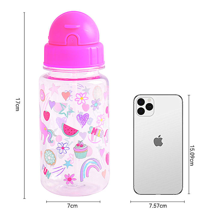 0.55L Eco friendly  wholesale custom logo and pattern Portable cute bpa free plastic kids water bottle with sippy