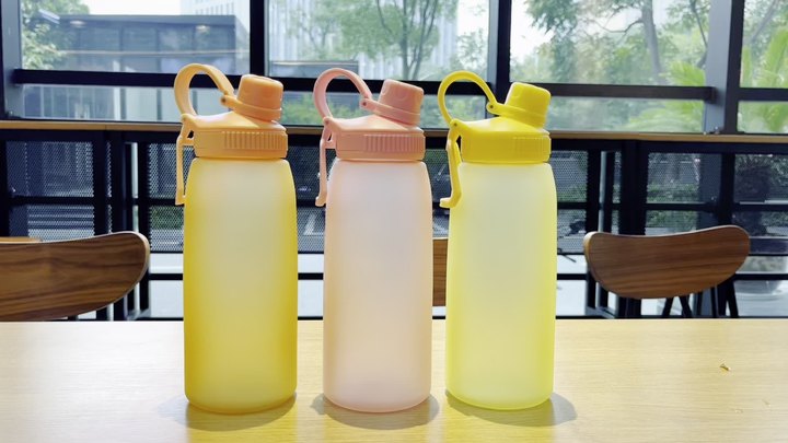 1000ML Custom  multicolor Durable and portable plastic sport camp water bottle with soft Silicone handle