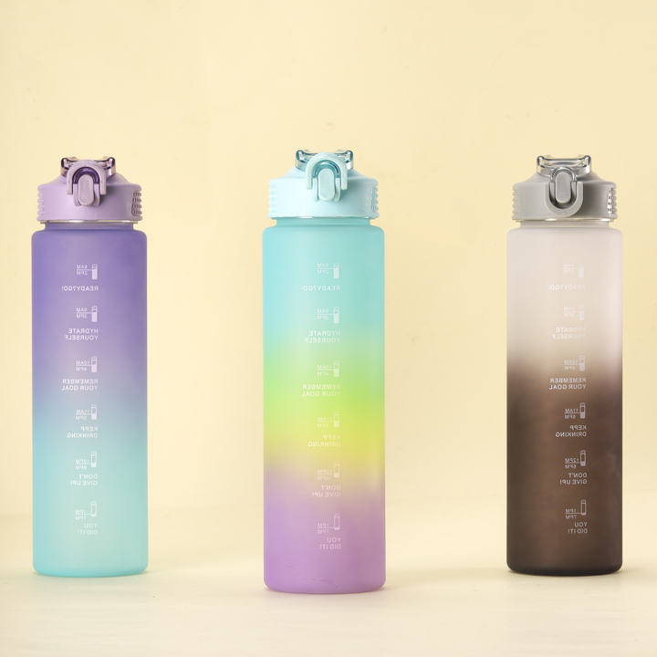 1000ml/32oz Bpa Free Eco Friendly Gradient Color 1liter Plastic Sport  Water Bottle with Silicone mouthpiece and portable handle Overseas Manufacturing Manufacturer