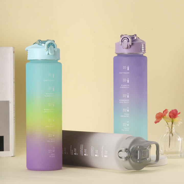 1000ml/32oz Bpa Free Eco Friendly Gradient Color 1liter Plastic Sport  Water Bottle with Silicone mouthpiece and portable handle Overseas Manufacturing Manufacturer