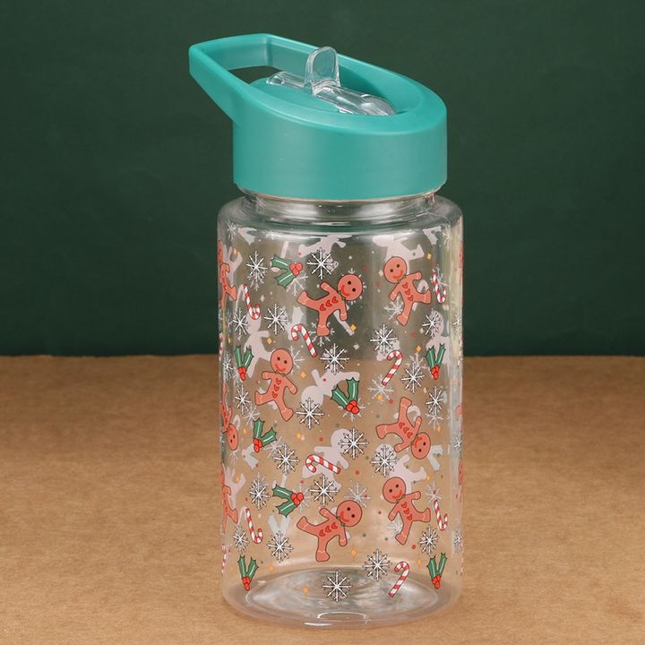 17oz/ 500ml Bpa free cute drinking bottle Christmas cartoon pattern Kids Water Bottle with portable handle and straw lid Direct Factory Wholesale