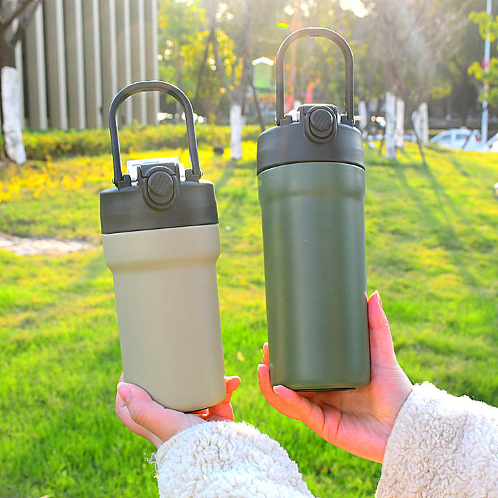 17oz/500ml travel coffee cup OEM/ODM bpa free Double wall insulated 304 stainless steel sport water bottle with portable handle Manufacturer and Supplier Excellence