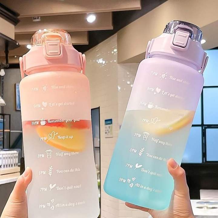 2 Liters Color Changing Water Bottle Gym Clear Waterbottle Drinkware Plastic with Stickers 2000ml Sport for Kids Camping Adults