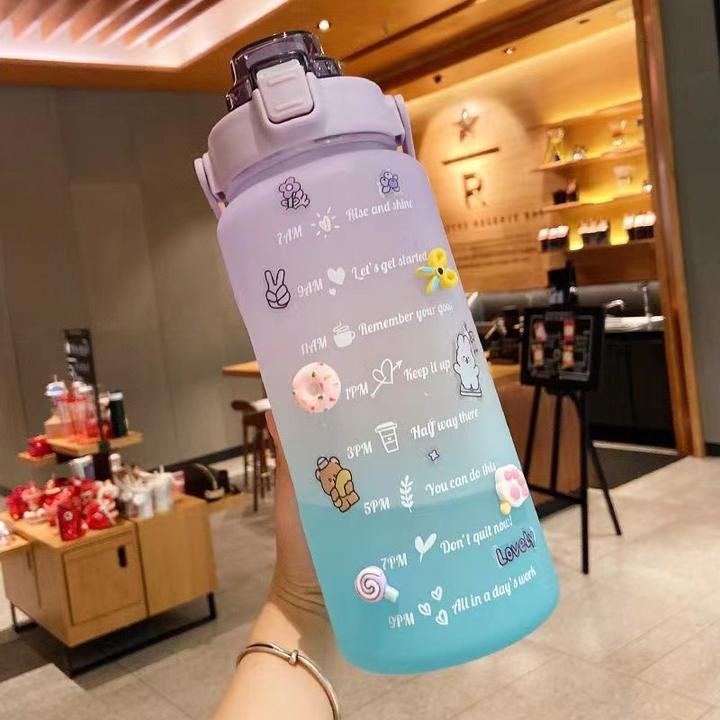 2 Liters Color Changing Water Bottle Gym Clear Waterbottle Drinkware Plastic with Stickers 2000ml Sport for Kids Camping Adults