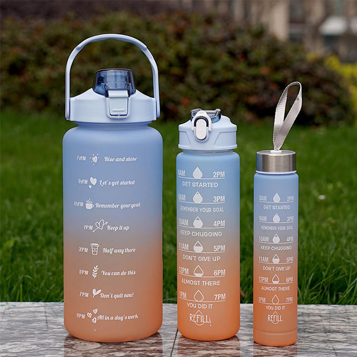 2000/900/500ML wholesale price bpa free Botellas De Agua 2 Litros 3 pieces Motivational sport water bottle set