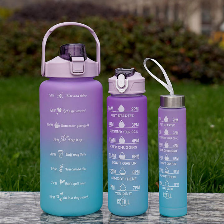 2000/900/500ML wholesale price bpa free Botellas De Agua 2 Litros 3 pieces Motivational sport water bottle set