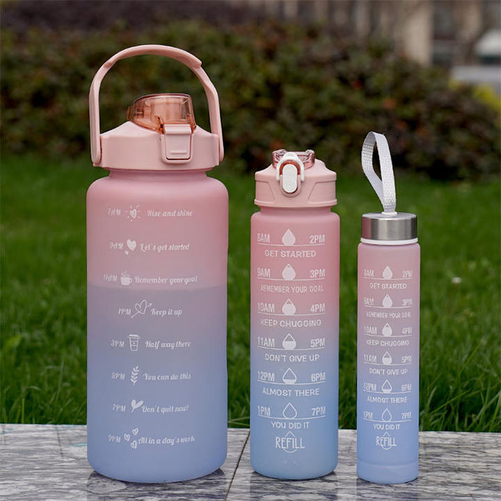 2000/900/500ML wholesale price bpa free Botellas De Agua 2 Litros 3 pieces Motivational sport water bottle set