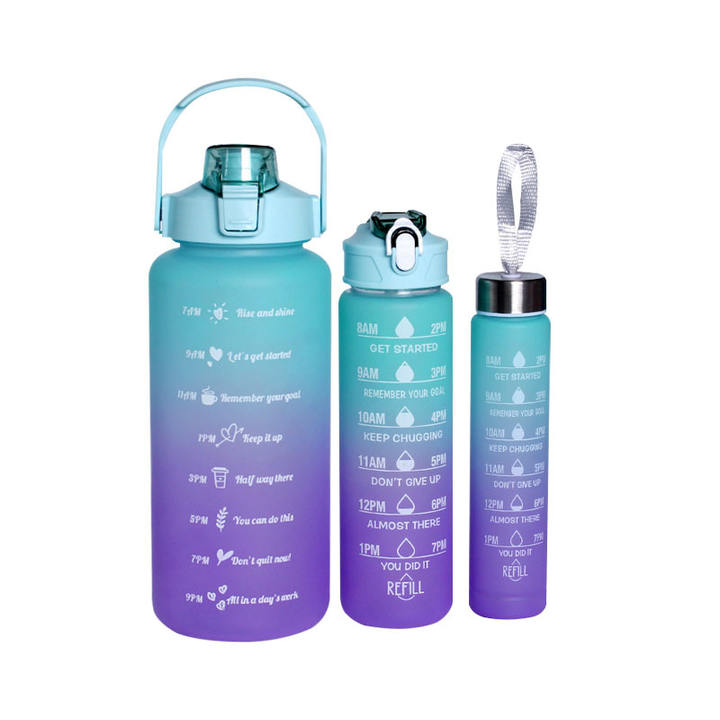 2000/900/500ML wholesale price bpa free Botellas De Agua 2 Litros 3 pieces Motivational sport water bottle set