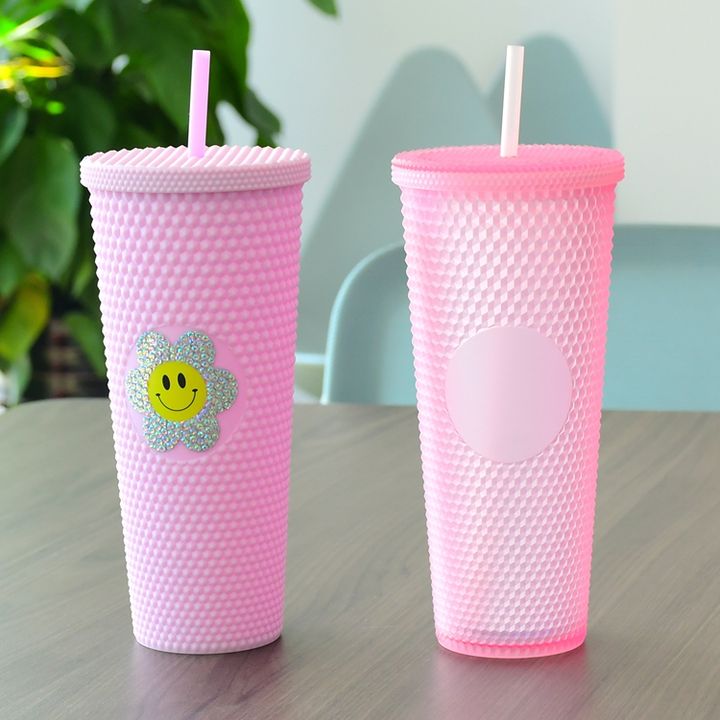 2023 New Arrival 24oz Wholesale bpa free plastic double walled bling Acrylic studded tumbler With custom logo and color for gift