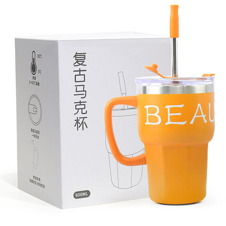 20oz /600ml Popular Customize gift Double Wall Stainless Steel flask vacuum Insulated Travel Tumbler Mugs With  straw Factory Direct Sales