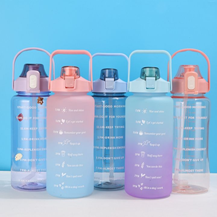 2L Large Unisex Gym Water Bottle Bpa Free Eco-Friendly  Camping Fitness Sport Motivational Glass Bottle with lid ans straw Contract Manufacturing