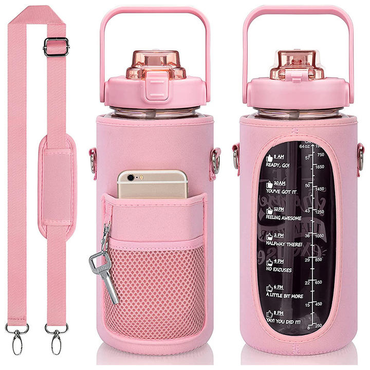2L Large Unisex Gym Water Bottle Bpa Free Eco-Friendly  Camping Fitness Sport Motivational Glass Bottle with lid ans straw Contract Manufacturing