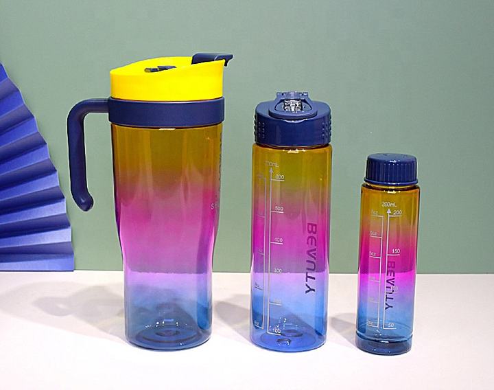 3 in 1 Botella De Agua Motivacional Plastic Sport Water Bottle custom logo and color Gradient Car cup with time marker