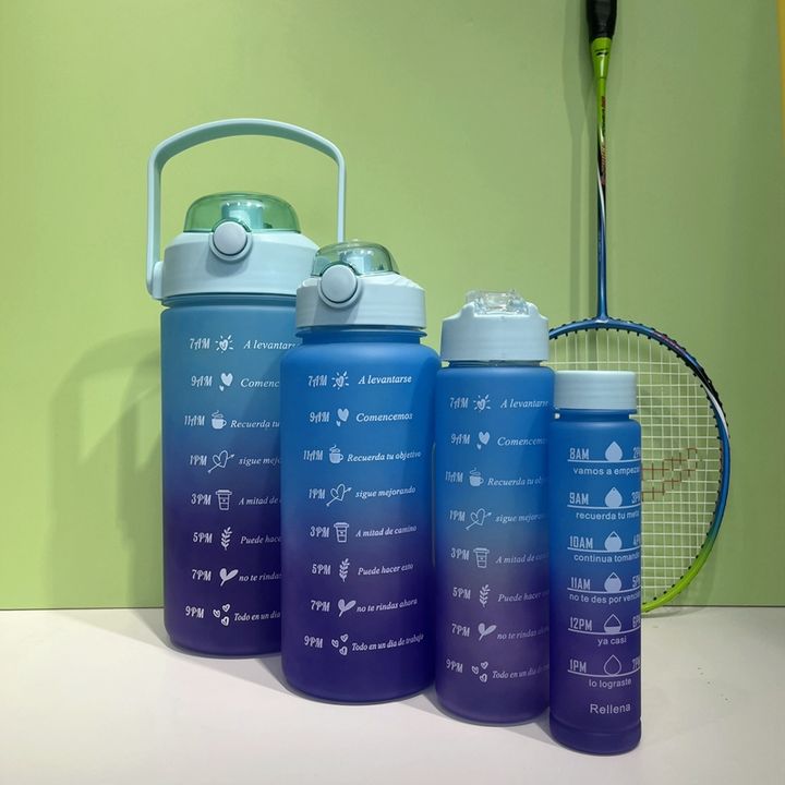 3 in 1gift Set Jug Sport Motivation Water Bottle Color Gym Workout Camp Plastic Gradient Botella De Agua Bpa Free 4 in 1 Travel Wholesale Factory Customization