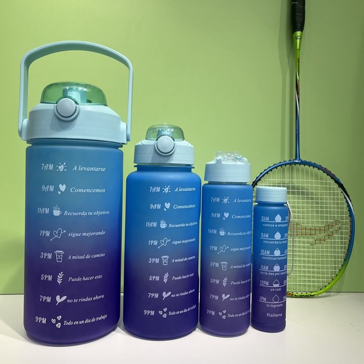 3 in 1gift Set Jug Sport Motivation Water Bottle Color Gym Workout Camp Plastic Gradient Botella De Agua Bpa Free 4 in 1 Travel Wholesale Factory Customization