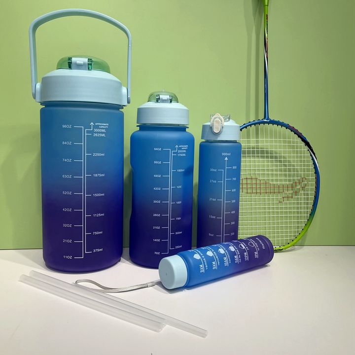 3 in 1gift Set Jug Sport Motivation Water Bottle Color Gym Workout Camp Plastic Gradient Botella De Agua Bpa Free 4 in 1 Travel Wholesale Factory Customization