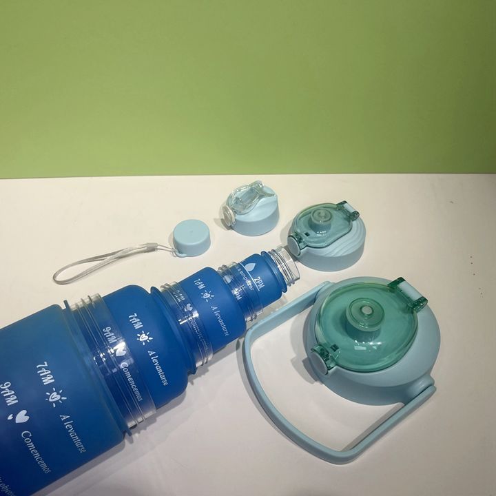 3 in 1gift Set Jug Sport Motivation Water Bottle Color Gym Workout Camp Plastic Gradient Botella De Agua Bpa Free 4 in 1 Travel Wholesale Factory Customization