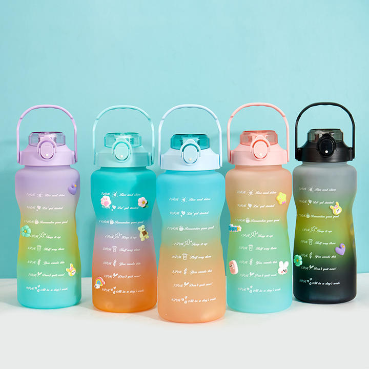 300ml BPA-Free Gradient Silicone Sports Water Bottle 3-in-1 Plastic Lid Motivational Fitness 3in1 OEM/ODM Set Travel Camping China Wholesale Factory Outlet
