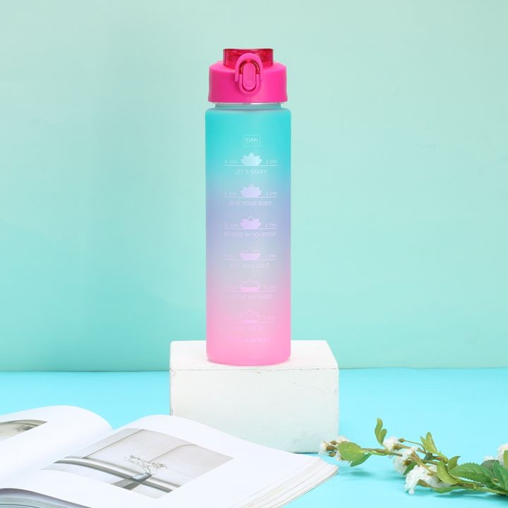 32oz/1000ml OEM Custom Bpa Free plastic sport Gym Motivational water bottles with time marker and silicone straw clear cover Global Manufacturing