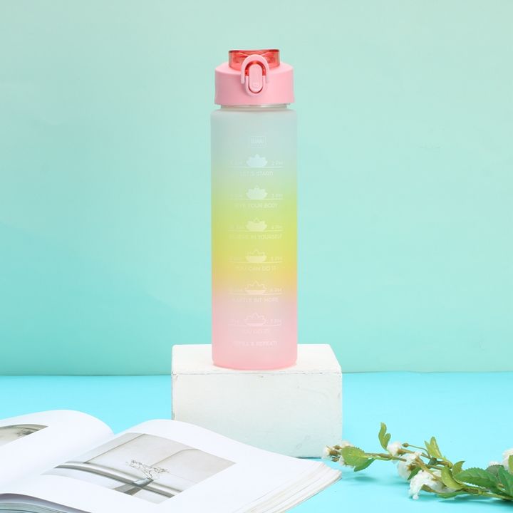 32oz/1000ml OEM Custom Bpa Free plastic sport Gym Motivational water bottles with time marker and silicone straw clear cover Global Manufacturing