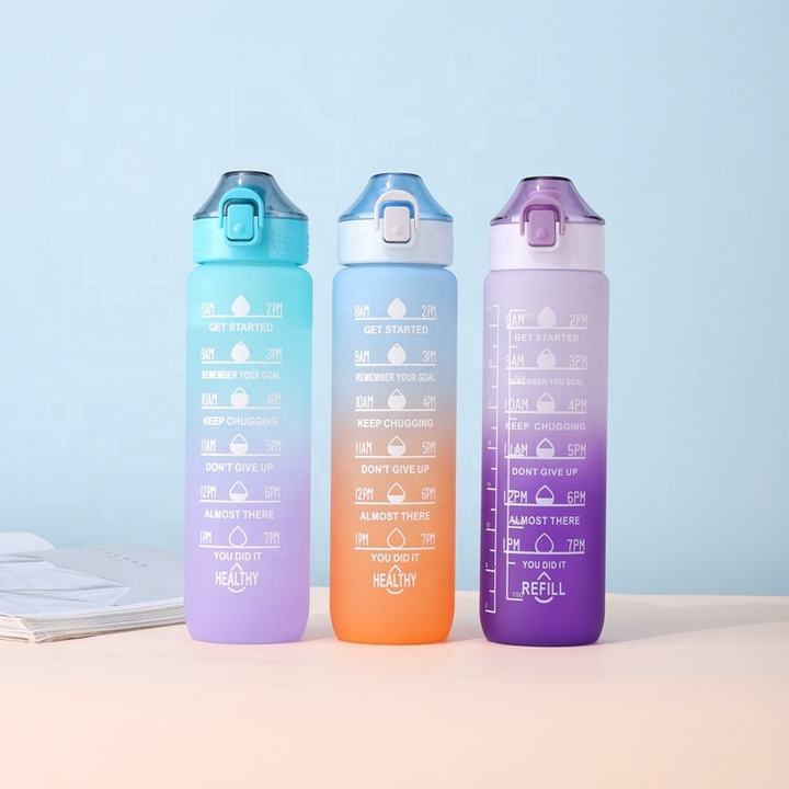 32oz/1liter directly drinking customized gradient color and logo bpa free plastic sport water bottle with portable lid Industrial Exporter Factory