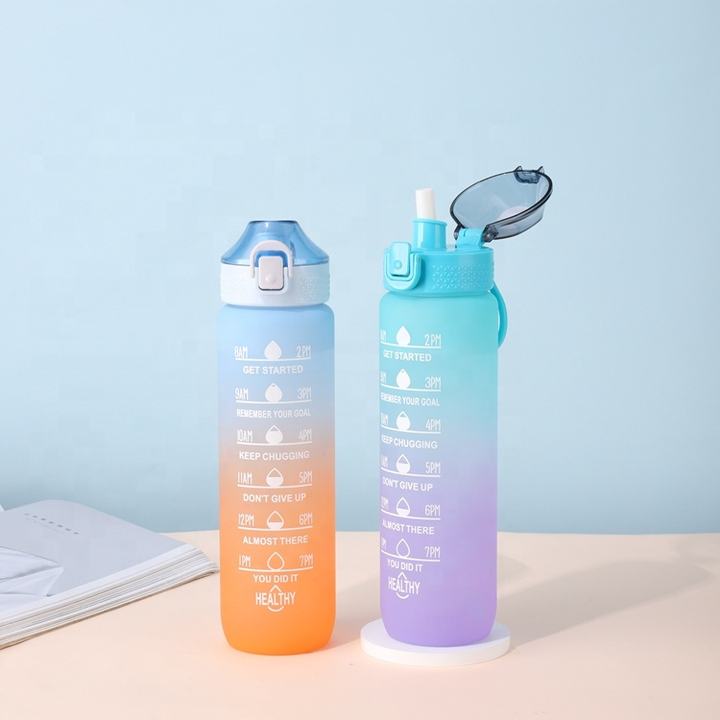 32oz/1liter directly drinking customized gradient color and logo bpa free plastic sport water bottle with portable lid Industrial Exporter Factory