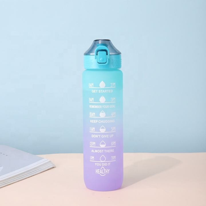 32oz/1liter directly drinking customized gradient color and logo bpa free plastic sport water bottle with portable lid Industrial Exporter Factory