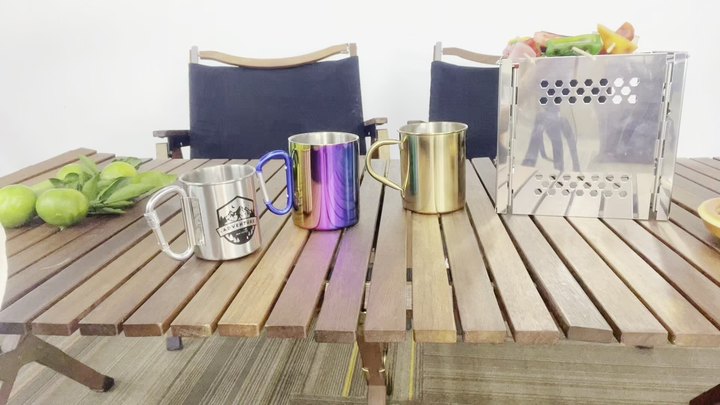 400ml BPA Free Custom color stainless steel outdoor Cooking Pot Travel  Camp Mug coffee cup with carabiner